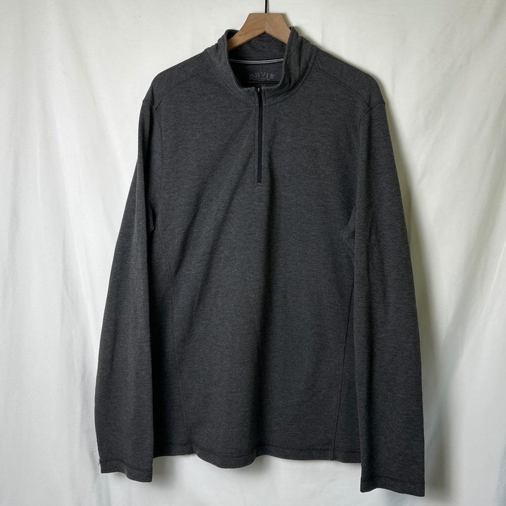 Orvis Mens Quarter Zip Mock Neck Pullover Sweater Size XL Charcoal Grey Casual